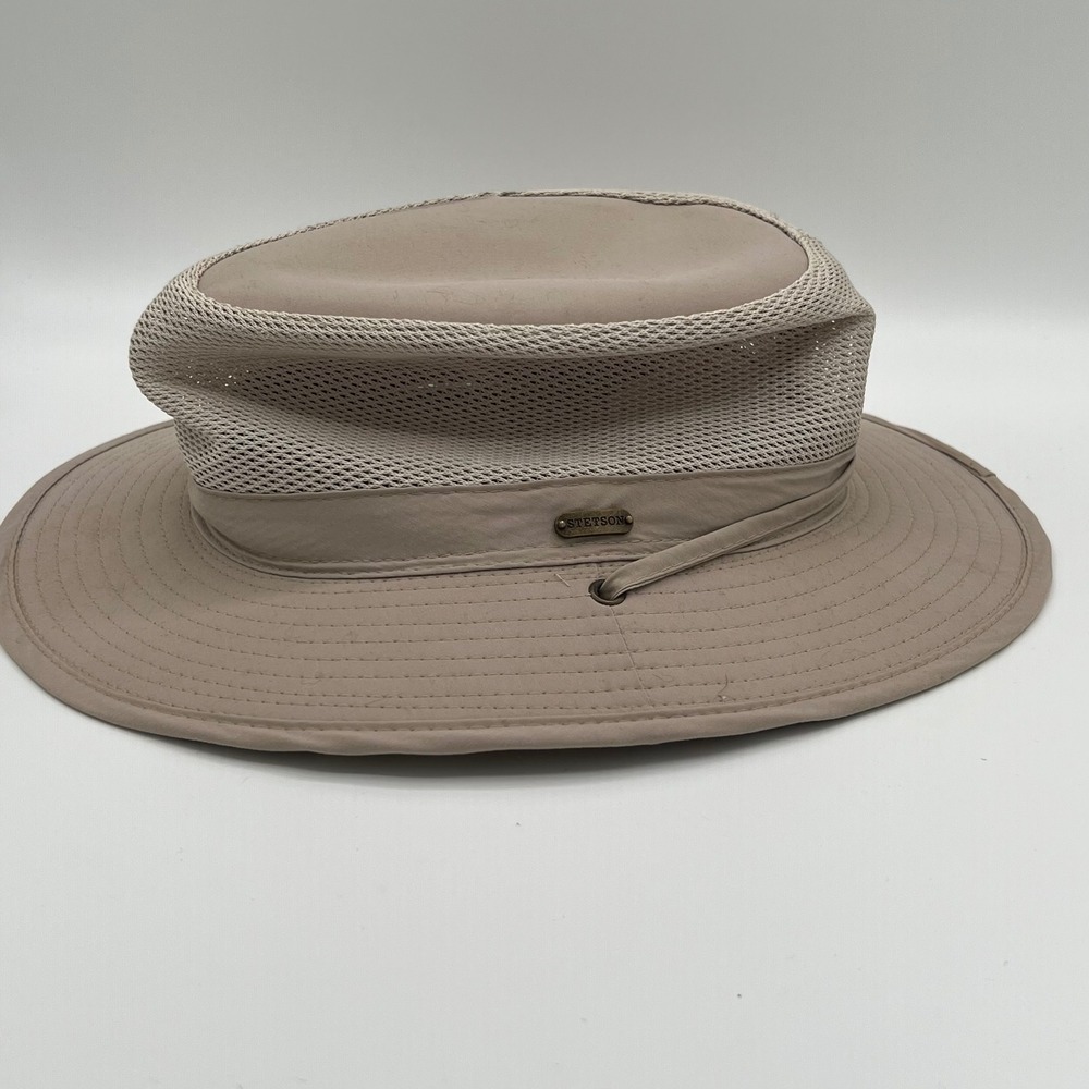 Stetson Sun Guard No Fly Zone Hat Mesh Vent Wide Brim‎ Safari Travel Beige UPF